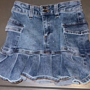 Tractr Blue Denim Skirt with Ruffle Detail